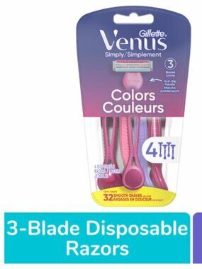 Gillette Venus Simply3 Women's Disposable Razors, 4 Count Each